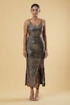 Samyukta Singhania_Brown Zara Embroidered Sequins U Neck Midi Slip Dress_Online_at_Aza_Fashions