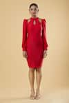 Samyukta Singhania_Red Polyester Solid High Neck Plain Short Dress _Online_at_Aza_Fashions