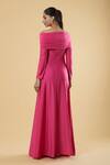 Shop Naintara Bajaj Pink Polyester Solid Off Shoulder Overfold Full Sleeve Maxi Dress at Aza Fashions Shop_Naintara Bajaj_Pink Polyester Solid Off Shoulder Overfold Full Sleeve Maxi Dress_at_Aza_Fashions
