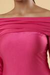Shop Naintara Bajaj Pink Polyester Solid Off Shoulder Overfold Full Sleeve Maxi Dress Online at Aza Fashions Shop_Naintara Bajaj_Pink Polyester Solid Off Shoulder Overfold Full Sleeve Maxi Dress_Online_at_Aza_Fashions