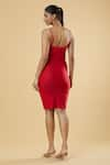 Shop_Samyukta Singhania_Red Polyester Solid V Neck Short Bodycon Dress _at_Aza_Fashions