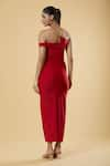 Shop_Samyukta Singhania_Red Polyester Solid One Shoulder Plain Maxi Dress _at_Aza_Fashions