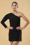 Buy_Samyukta Singhania_Black Crepe One Shoulder Bodycon Dress _Online_at_Aza_Fashions