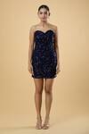 Samyukta Singhania_Blue Velvet Sequins Sweetheart Neck Dazzle And Shine Tube Dress_Online_at_Aza_Fashions