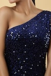 Shop_Samyukta Singhania_Blue Velvet Sequin One Shoulder Sultry Elegance Bodycon Dress _Online_at_Aza_Fashions