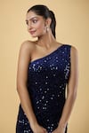 Samyukta Singhania_Blue Velvet Sequin One Shoulder Sultry Elegance Bodycon Dress _at_Aza_Fashions