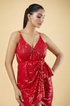 Shop_Samyukta Singhania_Red Zara Sequin V-neck Effortless Glamour Draped Dress_Online_at_Aza_Fashions