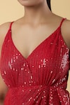 Samyukta Singhania_Red Zara Sequin V-neck Effortless Glamour Draped Dress_at_Aza_Fashions