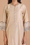 Buy_Mityan_Ivory Silk, Chanderi Embroidery Collared Aloe Placket Tunic And Pant Set _Online_at_Aza_Fashions