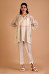 Buy_Mityan_Ivory Silk Embroidery V-neck Angelica Printed And Tunic Set _at_Aza_Fashions