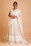 Buy_Mityan_Ivory Jute Silk Hand Embroidered Floral V Neck Basil Lehenga Saree With Blouse _at_Aza_Fashions