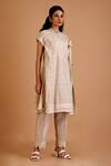 Buy_Mityan_Ivory Jersey, Silk Lace, Embroidery V-neck Brittle Bush Tunic Set _at_Aza_Fashions