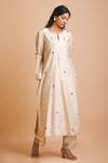 Buy_Mityan_Ivory Silk, Chanderi Embroidery, Zari Round Neck Buck Bean Tunic And Pant Set _at_Aza_Fashions