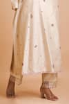 Mityan_Ivory Silk, Chanderi Embroidery, Zari Round Neck Buck Bean Tunic And Pant Set _Online_at_Aza_Fashions