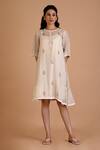 Buy_Mityan_Ivory Jute Silk Hand Embroidered Floral Round Clove Dress With Inner _at_Aza_Fashions