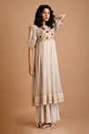 Buy_Mityan_Ivory Jute Silk Hand Embroidery Floral Round Dock Dress With Inner _at_Aza_Fashions