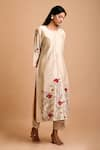 Buy_Mityan_Ivory Silk Chanderi Hand Embroidered Floral Round Holly Tunic And Pant Set _at_Aza_Fashions