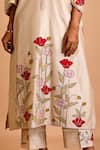 Mityan_Ivory Silk Chanderi Hand Embroidered Floral Round Holly Tunic And Pant Set _Online_at_Aza_Fashions