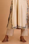 Mityan_Ivory Silk Chanderi Embroidered Floral V Neck Milfoil Tunic And Pant Set _Online_at_Aza_Fashions