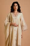 Mityan_Ivory Silk Chanderi Embroidered Thread Round Nettle Kurta Pant Set _Online_at_Aza_Fashions