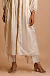 Mityan_Ivory Silk Chanderi Embroidered Thread V Neck Pleated Tunic With Inner _Online_at_Aza_Fashions