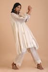 Buy_Mityan_Ivory Jute Silk Embroidered Thread Round Rosebay Pleated Tunic Pant Set _at_Aza_Fashions