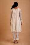 Shop_Mityan_Ivory Jute Silk Embroidered Thread Round Rosebay Pleated Tunic Pant Set _at_Aza_Fashions