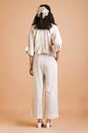 Shop_Mityan_Ivory Jute Silk Embroidered Thread High Neck Snowball Top And Cullotte Pant Set _at_Aza_Fashions