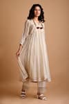 Buy_Mityan_Ivory Jute Silk Embroidered Thread V Neck Spirea Tunic And Pant Set _at_Aza_Fashions