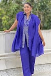 Buy_Samatvam by Anjali Bhaskar_Purple Blended Georgette Printed Bandhani V Neck Kaftan Tunic And Pant Set _at_Aza_Fashions