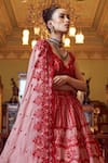 Anushree Reddy_Pink Organza Embroidery Floral Scallop Neck Scarlet Bridal Lehenga Set _Online_at_Aza_Fashions