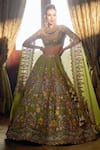 Buy_Anushree Reddy_Green Organza Embroidery Floral Scoop Neck Gladiolus Bridal Lehenga Set _at_Aza_Fashions