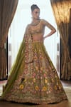 Shop_Anushree Reddy_Green Organza Embroidery Floral Scoop Neck Gladiolus Bridal Lehenga Set _at_Aza_Fashions