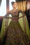 Shop_Anushree Reddy_Green Organza Embroidery Floral Scoop Neck Gladiolus Bridal Lehenga Set _Online_at_Aza_Fashions