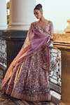 Buy_Anushree Reddy_Purple Organza Embroidery Floral Sweetheart Neck Iris Bridal Lehenga Set _at_Aza_Fashions