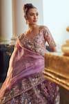 Shop_Anushree Reddy_Purple Organza Embroidery Floral Sweetheart Neck Iris Bridal Lehenga Set _at_Aza_Fashions