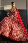 Buy_Anushree Reddy_Red Organza Embroidery Carnation Floral Sweetheart Neck Bridal Lehenga Set _at_Aza_Fashions