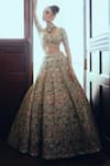 Buy_Anushree Reddy_Ivory Organza Embroidery Mughal Floral Scoop Neck Ivy Lehenga Set _at_Aza_Fashions