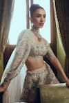 Shop_Anushree Reddy_Ivory Organza Embroidery Mughal Floral Scoop Neck Ivy Lehenga Set _Online_at_Aza_Fashions