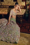 Buy_Anushree Reddy_Green Organza Embroidery Floral Sweetheart Neck Zinnia Lehenga With Blouse _at_Aza_Fashions