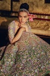 Buy_Anushree Reddy_Green Organza Embroidery Floral Sweetheart Neck Zinnia Lehenga With Blouse 