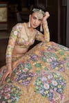 Buy_Anushree Reddy_Yellow Organza Embroidery Floral Sweetheart Tutty Fruity Lehenga With Blouse 