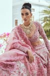 Buy_Anushree Reddy_Ivory Organza Embroidery Flower Paan Neck Cherry Blossom Bridal Lehenga Set _Online_at_Aza_Fashions