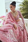 Shop_Anushree Reddy_Ivory Organza Embroidery Flower Paan Neck Cherry Blossom Bridal Lehenga Set _Online_at_Aza_Fashions