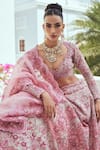 Buy_Anushree Reddy_Ivory Organza Embroidery Flower Paan Neck Cherry Blossom Bridal Lehenga Set 