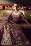 Buy_Anushree Reddy_Pink Organza Embroidery Flower Paan Neck Orchid Floral Bridal Lehenga Set _at_Aza_Fashions