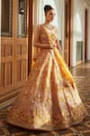 Buy_Anushree Reddy_Yellow Organza Embroidery Flower Sweetheart Daisy Sunset Bridal Lehenga Set _at_Aza_Fashions