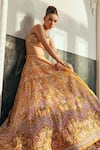 Buy_Anushree Reddy_Yellow Organza Embroidery Flower Sweetheart Daisy Sunset Bridal Lehenga Set _Online_at_Aza_Fashions