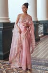 Buy_Anushree Reddy_Pink Organza Embroidery Flower Orchid Saree With Unstitched Blouse Fabric _at_Aza_Fashions