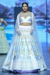 Buy_Anushree Reddy_Blue Raw Silk Embroidery Thread Illusion Sheer Round Neck Aashnaa Lehenga Set _at_Aza_Fashions